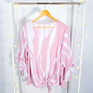 CURVY LADY White Pink Ruffle Blouse Sheer 2XL Plus